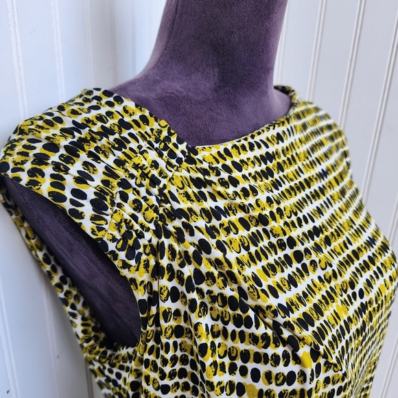 Calvin Klein Green Black Dot Printed Sleeveless Career Sheath Dress Rutched M - Picture 3 of 14